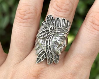 American Indian Ring STERLING SILVER 925 Tribal Chief Profile