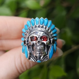 silver925×turquoise×coral skullring