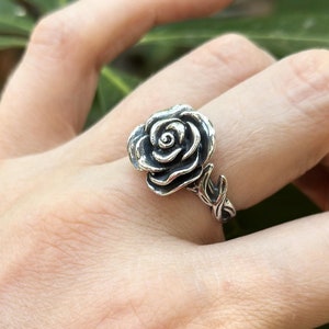 Rose Flower Ring STERLING SILVER 925 Rose Thorns Floral Exclusive Design Adjustable