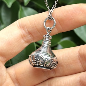 Perfume Bottle Locket Pendant 925 Sterling Silver Fragrance Essential Oil 3D Minimalist Urn