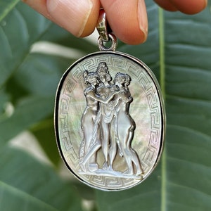 Elegant Cameo Three Graces Pendant 925 STERLING SILVER Greek Three Muses Ladys figures Silver Romantic Gift for her