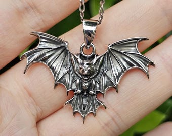 Bat Pendant 925 STERLING SILVER Bat in a Fly Vampire Dracula Gothic Rock Biker Exclusive Unique Design