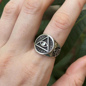 All Seeing Eye Pyramid STERLING SILVER 925 Ring Eye of Providence Talisman Amulet Occult Sacred Symbol