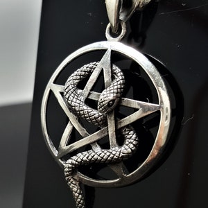 Pentagram Snake 925 Sterling Silver Pendant Pentacle Star Occult Sacred Symbol Talisman Protective Amulet Exclusive Gift