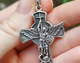 Archangel Michael Pendant 925 Sterling Silver Celestial Warrior Protector Philosophical Sacred Talisman Quis ut Deus Christian Amulet