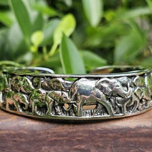 Elephant Bracelet Bangle STERLING SILVER 925 Elephant Family Adjustable Size 8 inches 45 grams