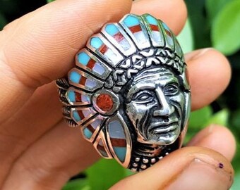 American Indian Ring Sterling Silver 925 Tribal Chief Warrior