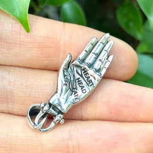 Pendentif chiromancie en argent sterling 925 chiromancie chiromancie chiromancie sacrée alchimique talisman amulette lignes de paume diseur de bonne aventure