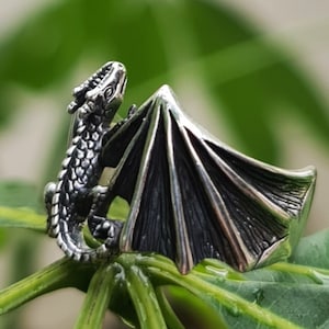 Dragon Ring 925 sterlingzilver Dragon in the Flight Mythologisch wezen Europese draak handgemaakte zilveren ring
