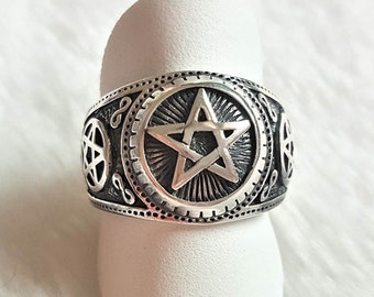 925 Sterling Silber Ring Talisman Pentagramm Stern Unendlichkeit Heilige Symbole Schutzamulett Exklusives Geschenk