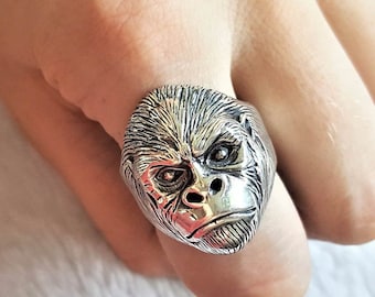 Gorilla Head Ring 925 Sterling Silver Ape Monkey Animal Talisman Exclusive Design