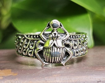 Scarab Ring 925 STERLING SILVER Egyptian god Khepri Sacred Symbol Scarab Wings Exclusive Gift Talisman Amulet Symbol of Transformation