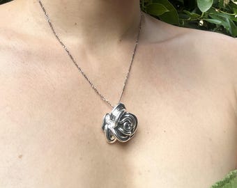 Large Rose Flower Pendant STERLING SILVER 925 Massive Silver Rose