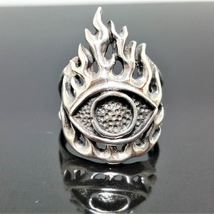 All Seeing Eye Fire Ring STERLING SILVER 925 Fire Flame Eye of Providence Talisman Amulet Handmade Exclusive Design