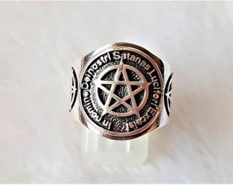 Pentagram Ring 925 Sterling Silver Pentacle Star Lucifer Occult Sacred Symbols Gothic Medieval Gift