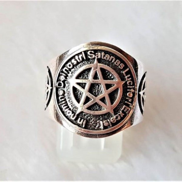 Pentagram Ring 925 Sterling Silver Pentacle Star Lucifer Occult Sacred Symbols Gothic Medieval Gift