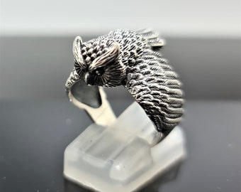 Anillo Búho en Vuelo PLATA DE LEY 925 Símbolo de Sabiduría Talismán Amuleto Tótem Animal