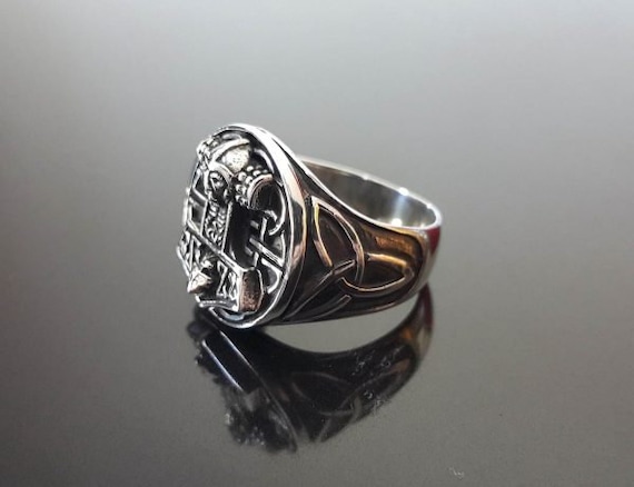 925 Sterlingsilber Ring Thor's Hammer Mjolnir Zoomorpher Skandinavisch Keltisch