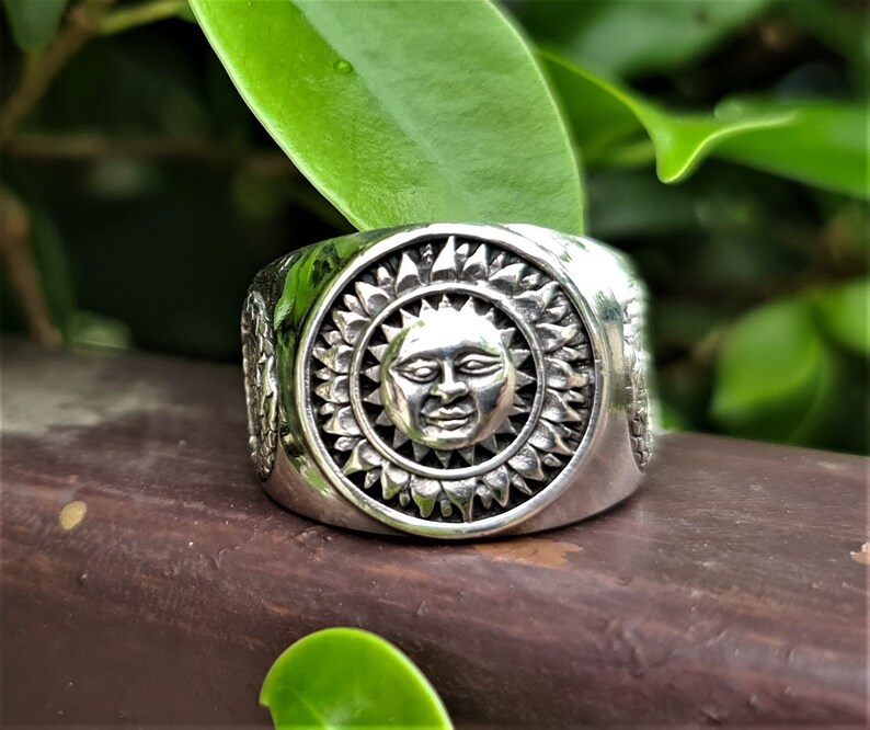 Sun God Ring STERLING SILVER 925 Ouroboros Vegvisir Runic Compass Celestial Divine Talisman Protective Amulet Sacred Symbol Divinity image 10