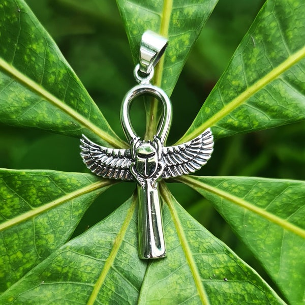 Ankh Pendant STERLING SILVER 925 Scarab Key of Life Ancient Egyptian Symbols of Life Ankh Sacred Symbol Talisman Amulet Good luck gift