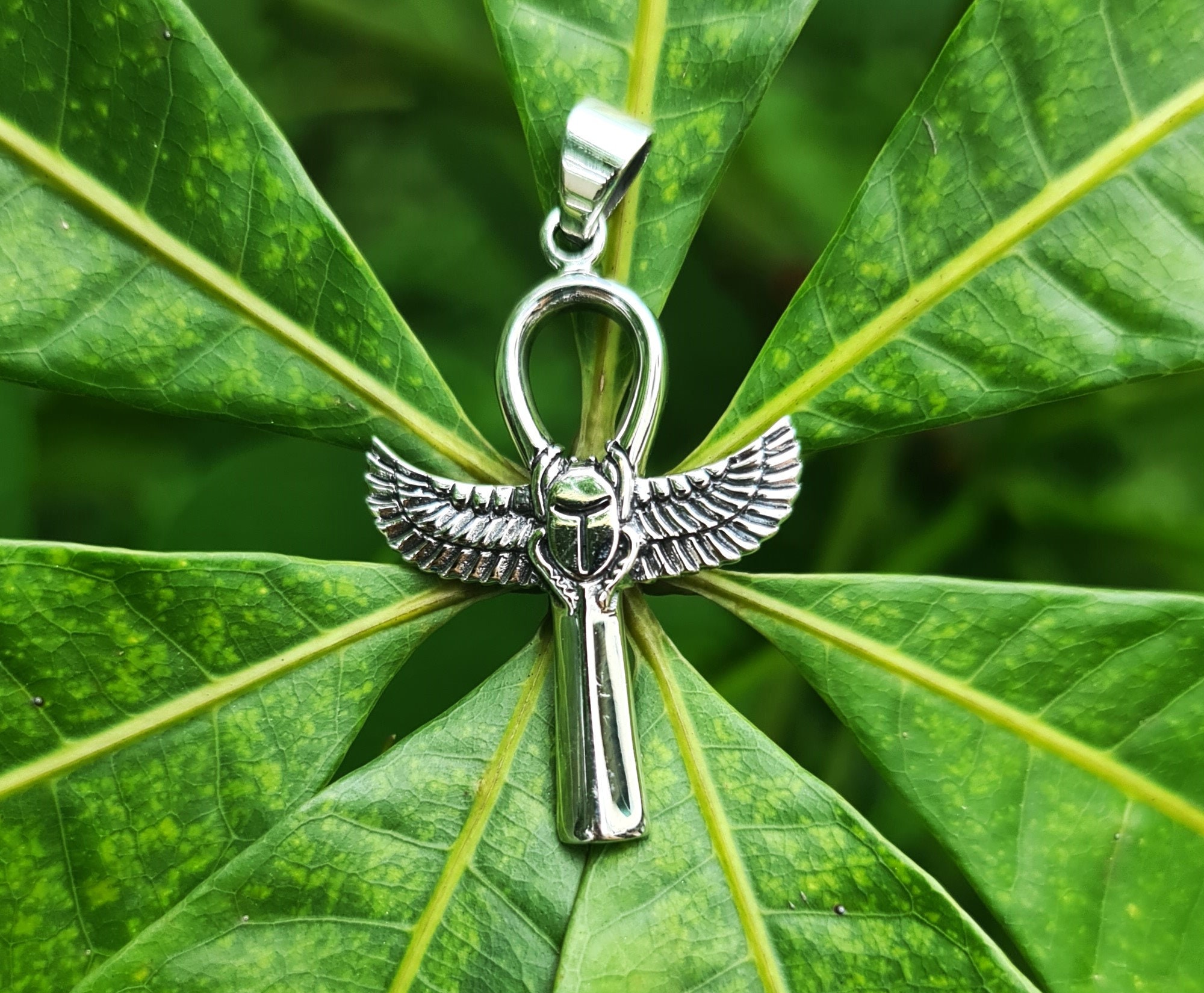 Ankh Pendant STERLING SILVER 925 Scarab Key of Life Ancient Egyptian Symbols of Life Ankh Sacred Symbol Talisman Amulet Good luck gift