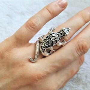Lizard Ring STERLING SILVER 925 Spotted Gecko Lizard Handmade Excluisve Design Adjustable Size