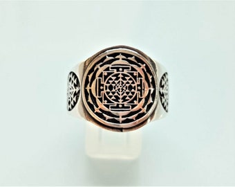 Mandala Ring STERLING SILVER 925 Shri Yantra Sacred Symbol Geometry Harmony Spirituality Talisman Amulet