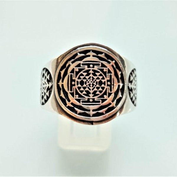 Bague Mandala ARGENT STERLING 925 Shri Yantra Symbole Sacré Géométrie Harmonie Spiritualité Talisman Amulette