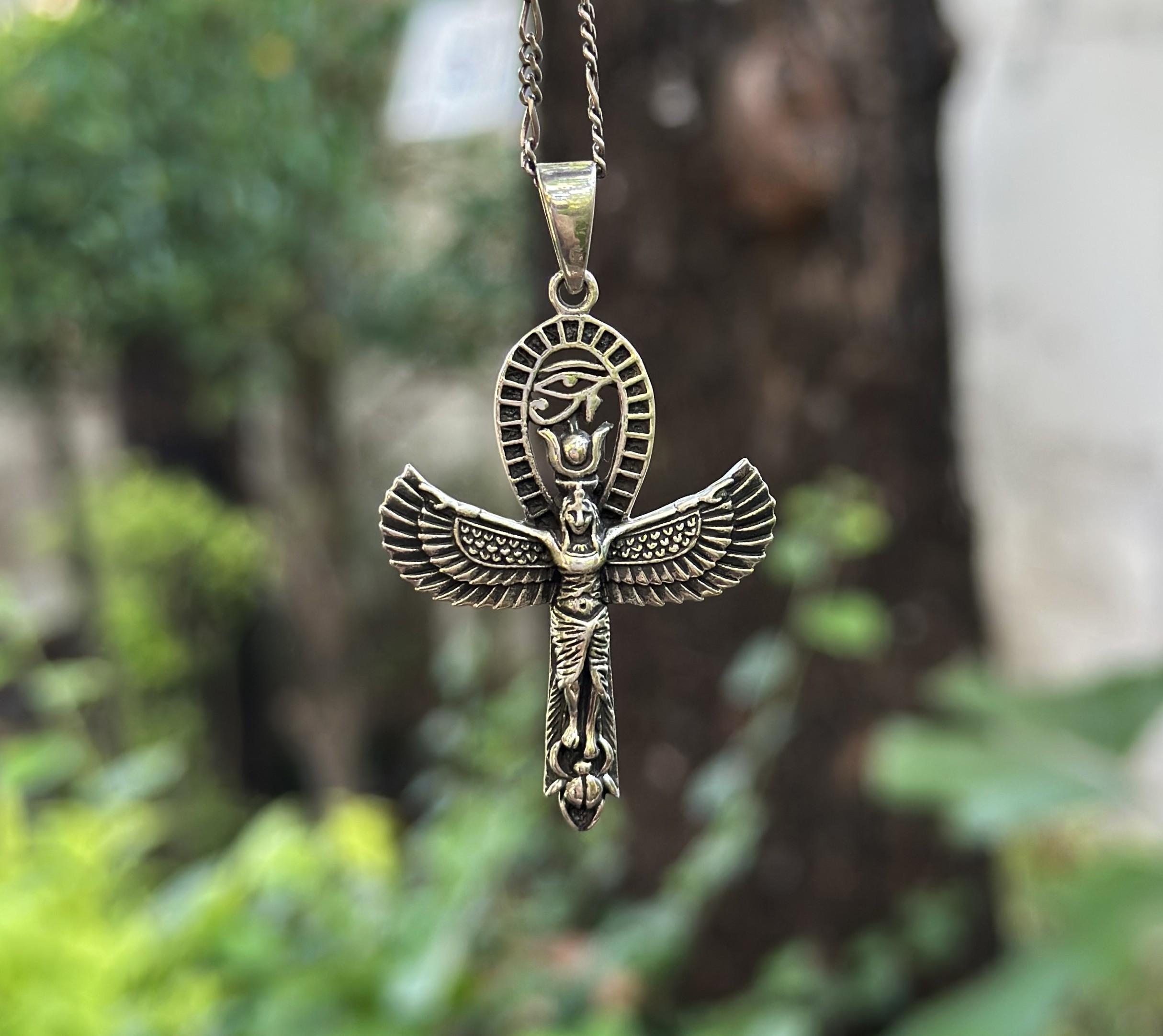 Sterling Silver 925 Egyptian Pendant - Ankh Isis Goddess Eye Of Horus Scarab