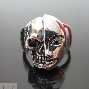 Half Skull Half Face Ring 925 Sterling Silver Mask Ring Goth Punk Rock Biker Exclusive Design