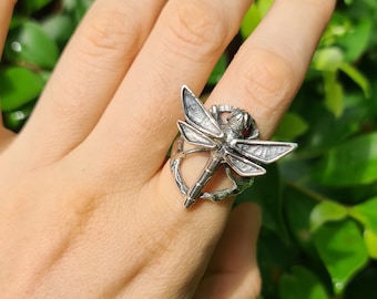 Dragonfly Ring Sterling Silver 925 Dragon fly on a Tree Handmade Exclusive Design Gift