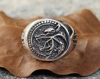 Wolf Ring 925 STERLING SILVER Stylized Celtic Wolf Fenrir Wolf Signet Viking Jewelry Talisman Norse Mythology