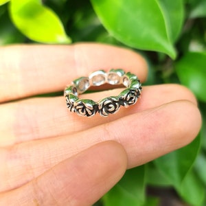 Rose Band Ring STERLING SILVER 925 Eternity Band of Roses Flower Ring