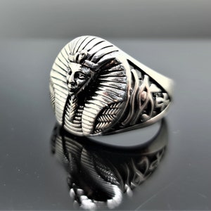 Pharaoh Ring STERLING SILVER 925 Eye of Horus Ankh Key of Life Sacred Symbols Ancient Egyptian Symbols of Life