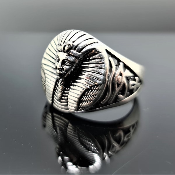 Pharao Ring STERLING SILBER 925 Auge von Horus Ankh Schlüssel des Lebens Heilige Symbole Altägyptischen Symbole des Lebens