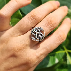 Double Snake Ring STERLING SILVER 925 Interlocking Snakes Serpent Swirl Occult Sacred Symbol Talisman Protective Amulet Exclusive Gift