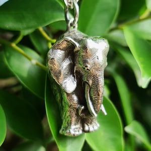 Chunky Elephant Pendant 925 Sterling Silver 3D Elephant Large Tusks African Animal Good Luck Talisman Amulet Exclusive Gift Heavy 24 grams