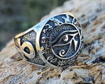 Eye of Ra Ring STERLING SILVER 925 Ancient Egyptian Symbol of Life Ankh Sacred Symbols