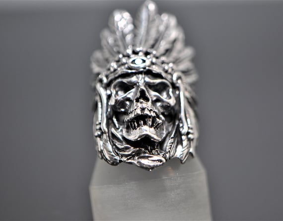 Elaborate Navajo Sterling Silver Skull Ring Native American Elaborate Navajo Sterling Silver Skull Ring Native American