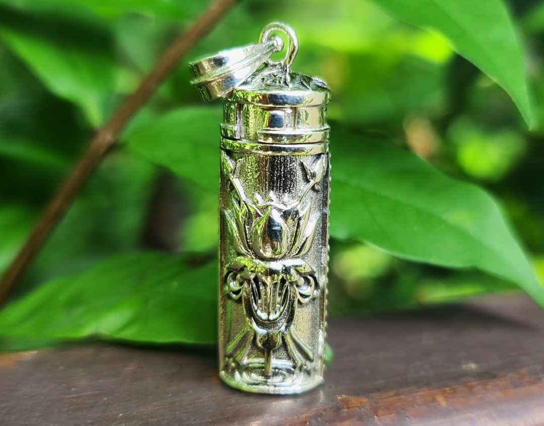 Perfume Locket Bottle Pendant STERLING SILVER 925 Lotus Flower