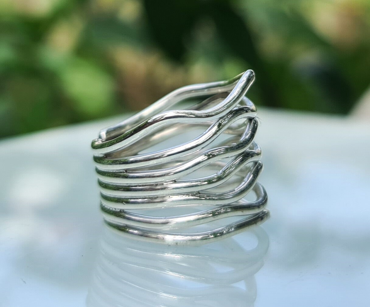 Wavy Lines Ring STERLING SILVER 925 Ring Boho Geometrical Design 