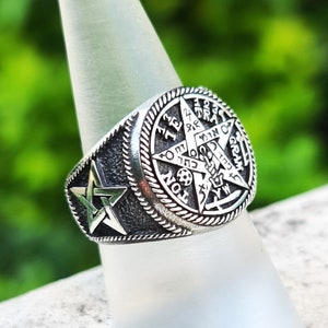Tetragrammaton Ring 925 Sterling Silver Kabbalah Pentagram Star Solomon Seal Ancient Sacred Symbols Talisman Protective Amulet