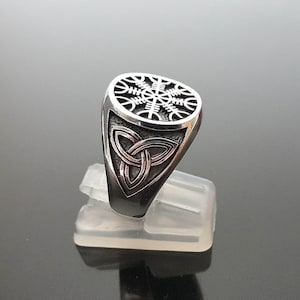 Helm of Awe Ring 925 Sterling Silver Runic Compass Aegishjalmur Pagan Icelandic Magical Stave Sacred Norse Viking Talisman Amulet