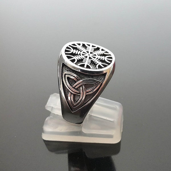 Helm of Awe Ring 925 Sterling Silver Runic Compass Aegishjalmur Pagan Icelandic Magical Stave Sacred Norse Viking Talisman Amulet