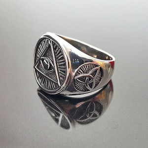 All Seeing Eye Pyramid STERLING SILVER 925 Ring Eye of Providence Talisman Amulet Sacred Symbol