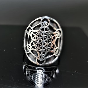 Pierścień Metatron Cube SREBRO PRÓBY 925 Święta Geometria Archanioł Metatron Owoc Życia Duchowy Talizman Amulet