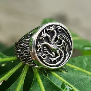 Dragon Ring 925 Sterling Silver Three-headed Dragon Ring Fantasy Mythological Creature  Hydra
