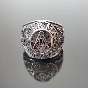 Anillo Masónico Plata de Ley 925 MAESTRO MASÓN Brújula Masónica Símbolos Sagrados Letra G Geometría Símbolo Masónico Amuleto Talismán