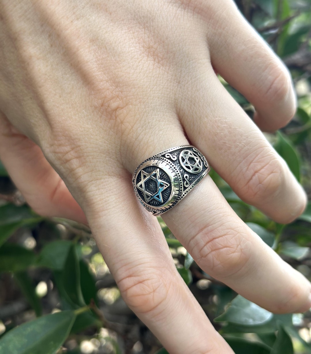 Bague étoile de David en argent sterling 925, bague bouclier de