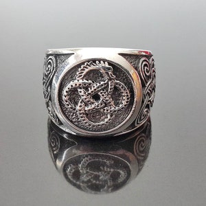 Ouroboros Ring 925 Sterling Silver Viking Sacred Symbols Celtic Unique Norse Urnes Ornament Talisman Amulet